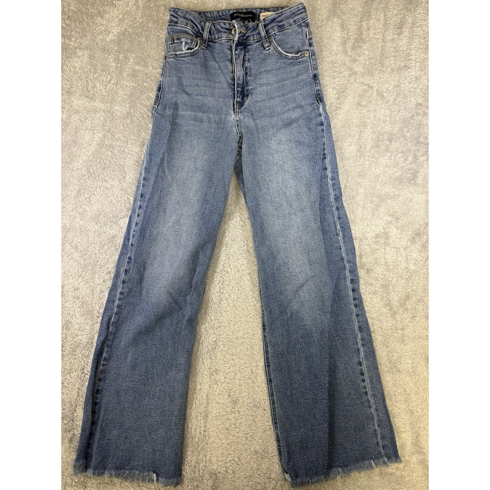 BCBGeneration High Rise Wide Leg Jeans Womens 3/26 Medium‎ Wash Raw Hem 0740